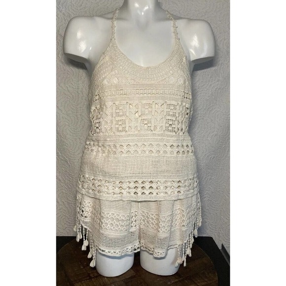 AQUA Cream 2 Piece Set Of Shorts And Tank Coachella Summer Outfit Size XSmall - Picture 7 of 12